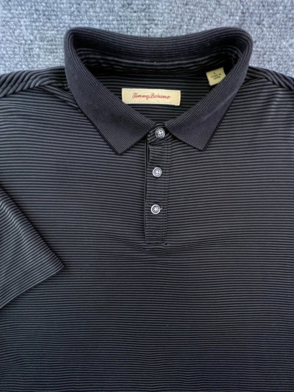 Tommy Bahama Men's Short Sleeve Polo Shirt Gray Striped Large Modal Blend Soft